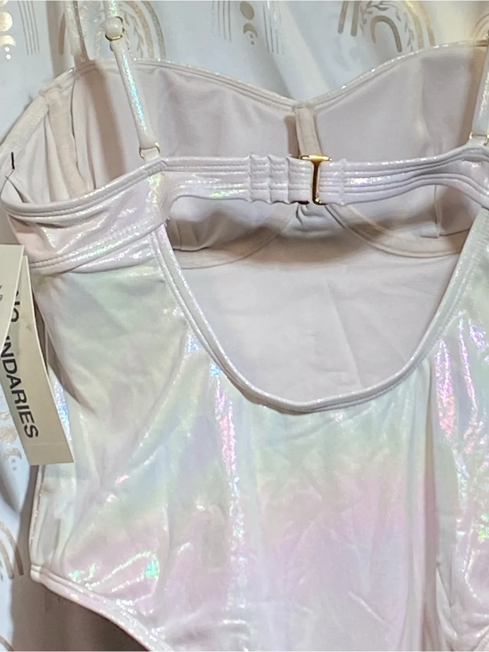 No Boundaries Iridescent Pastel One-Piece Bodysuit in Pearl Pink and Light Blue